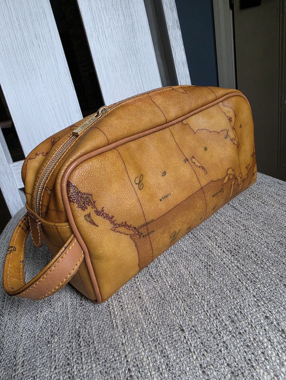 Authentic Alviero Martini Leather Toiletry Bag - Map Print